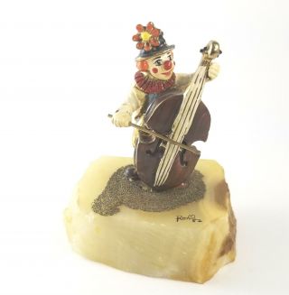Ron Lee Clown Playing Cello Miniature Sculpture,  Signed 1982,  Lovely Collectable