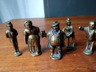 Five Antique Solid Brass / Bronze Figures Made In England Miniature Set