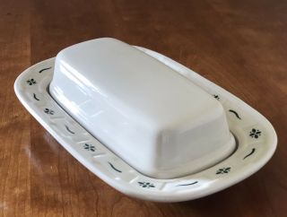 Longaberger Woven Traditions Green Covered Butter Dish Perfect 1990 - 2008