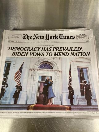 The Nyt York Times Newspaper January 21 2021 Biden Inaugurated Inauguration