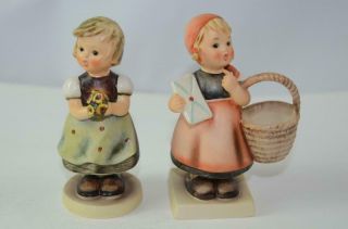 Goebel Hummel Set Of 2 Figurines " For Mother " & " Girl With Basket And Letter "
