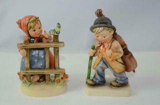 Goebel Hummel Set Of 2 Figurines " Signs Of Spring " & " Little Cellist "