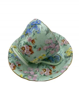 Shelley Melody Chintz Cup Saucer Gold Trim 2 5/8 T X 3 1/4 Cup 5 1/2 Saucer