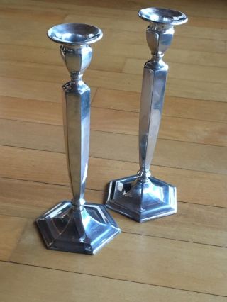 Set Of 2 Forbes Silver Co.  Candle Stick 10in High With A Hexagon Base