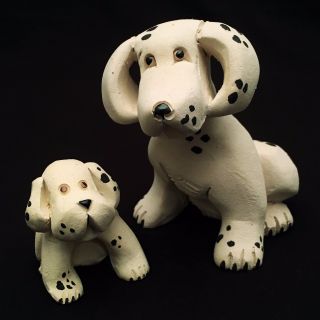 Artesania Rinconada Uruguay Pottery Figurines,  Dalmatian Dog 115 & Puppy 215