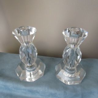 Vintage Imported Hand Cut Crystal Candlesticks 6 1/2 " Tall