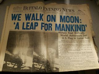 Vintage Buffalo,  Ny Evening News - Moon Landing Newspaper 7/21 1969