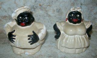 Vintage Ceramic Black Man And Woman Chef Salt & Pepper Shakers