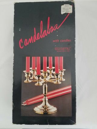 3 Inch Solid Brass 7 Arm Candelabra With Red Candles Silvestri