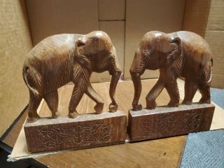 Vintage Wooden Elephant Folding Bookends