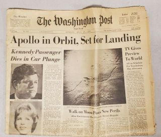 The Washington Post,  Sun July 20 1969 Us Moon Landing Kennedy Kopechne Vintage