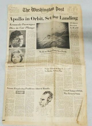 The Washington Post,  Sun July 20 1969 US Moon Landing Kennedy Kopechne Vintage 2