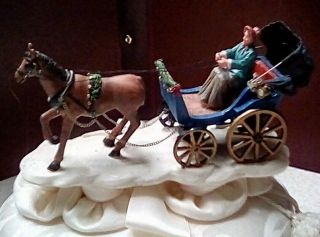 Christmas Village Figurine,  Horse And Buggy,  Lady,  Seven Inches,