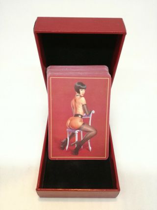 Vintage Playboy Playing Cards In Faux Leather Case - Pin Up Girl Dominatrix