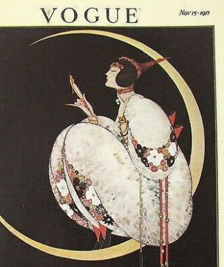 Vintage Vogue Art Nouveau Lady Sitting In Crescent Moon Greeting Card 1975