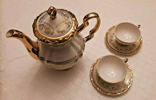 Vintage German Tea Pot & 2 Cups W/ Lovely Trim