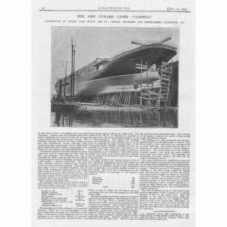 1904 Antique Engineering Print - The Cunard Liner,  Caronia,  Built At Clydebank
