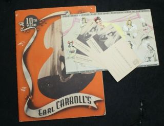 1948 10th Yr Earl Carroll Hollywood Souvenir Program With 4 Post Cards