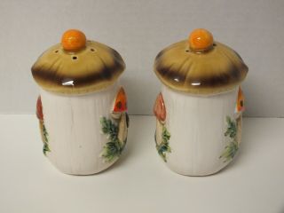 Vintage 1970s Sears Roebuck & Co Merry Mushroom Ceramic Salt & Pepper Shaker Set 3