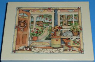 Welcome Home 1991 Lang Heart & Home Note Cards Cat Flowers 12 W Envelope Vintage
