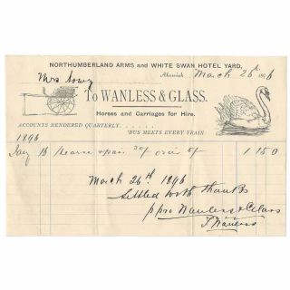1896 Billhead,  Wanless & Glass,  Horses For Hire,  White Swan Hotel Yard,  Alnwick