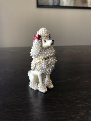 Embellished In Faux Pearls " White Poodle " Trinket Box
