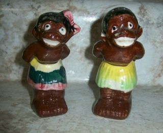 Vintage Ceramic Black Native African Boy Girl Salt & Pepper Shakers Japan