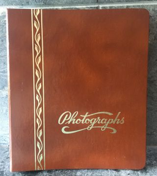 Vtg Marquette Photographs Album Mid Century Brown Faux Leather Gold Embossed Usa