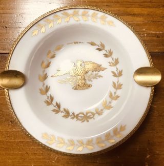 Vintage Limoges France Bowl—white W/gold Trim—eagle In The Center Porcelain