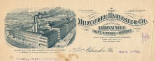 1899 Letterhead Milwaukee Harvester Co.  Twine Binders & Mowers Wisconsin