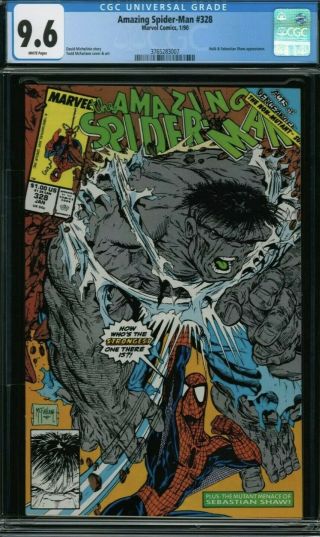 Spider - Man 328 1990 Todd Mcfarlane Grey Hulk Cover Cgc 9.  6 Nm,