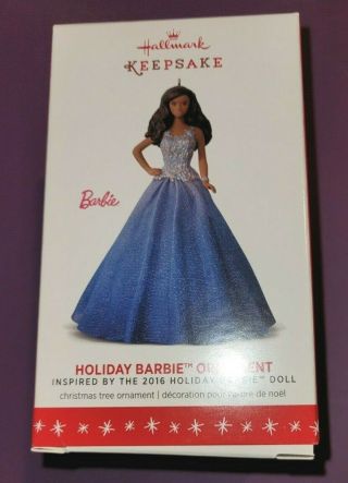2016 Hallmark Holiday Barbie African - American Blue Dress Keepsake Ornament