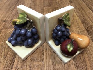 Home Interiors Sonoma Villa Ceramic Fruit Bookends Grapes,  Apple,  Pear Set Of 2