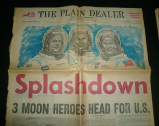 July 25,  1969 Cleveland Plain Dealer Pages Apollo 11 Armstrong Aldrin Collins