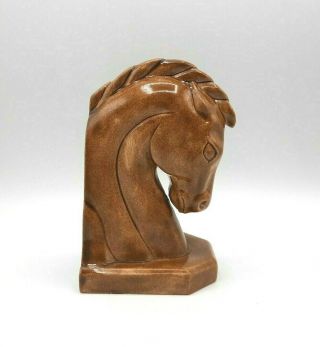 Single Vintage Mid Century Ceramic Brown Trojan Horse Head Bookend