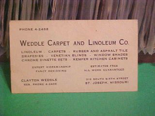 Vintage Calling/business Card Weddle Carpet & Linoleum Co.  St.  Joseph Missouri