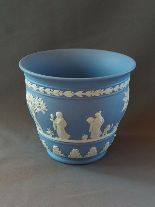 Wedgwood Planter Cache Pot Vase Jasperware Blue 4 1/2 X 5 ".