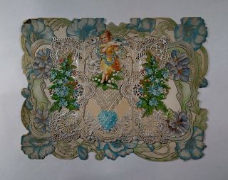 Antique Colorful,  Victorian Valentines,  Paper Lace,  Layered Young Girl Doves