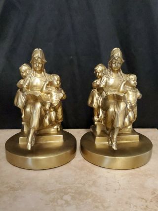 Jb Jennings Brothers Cast Metal/bronze Clad " Reading A Story " Ca.  1924 Bookends