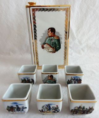 Vintage Grand Empereur Napoleon Cognac Book Decanter Limoges Porcelain,  6 Cups