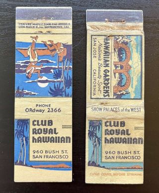2 Club Royal Hawaiian Matchcovers - San Francisco Ca,  Tiki,  Tropical,  Matchbook