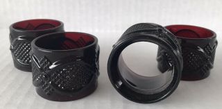 Vintage Ruby Red Glass Avon Cape Cod Napkin Rings Set Of 4