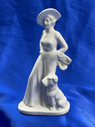 Vintage Art Deco Porcelain Figurine Woman With Dog Japan