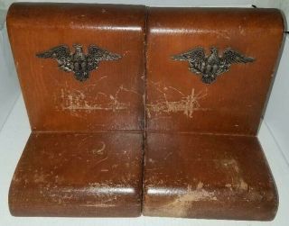 Vintage Wood With Brass Eagles Bookends 7 1/4 " X X 5 5/16 " American Eagles