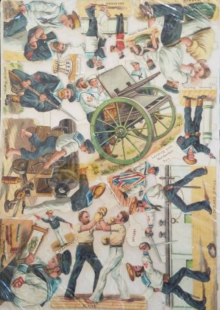 Vintage Antique English Sheet Paper Victorian War Army Navy Die Cut Outs
