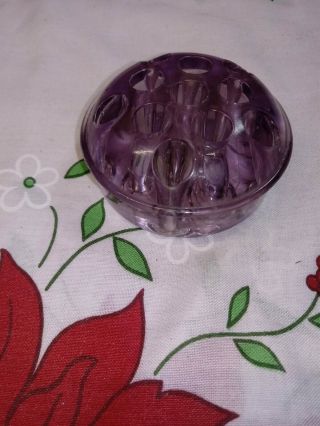 Vintage Clear Purple Glass Flower Frog 11 Hole Domed 3 " W