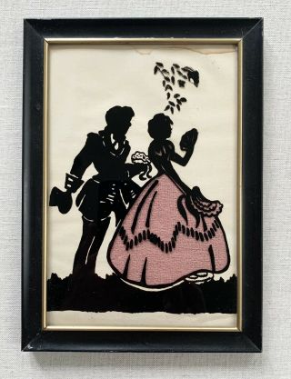 Vintage Silhouette Man And Woman Picture 5x7 Framed Victorian Decor Black Pink