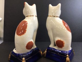 Pair Vintage Fitz & Floyd Porcelain Cat On a Blue Pillow Figurine Staffordshire 3