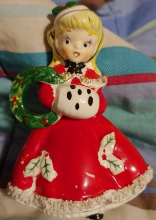 Vintage Relco Christmas Girl Figurine With Wreath Japan L@@k