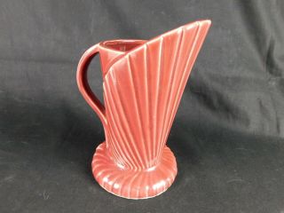 Vintage Art Deco Style Maroon Burgundy Fan Ceramic Pitcher Possibly Camark